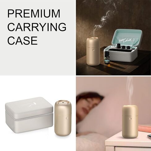 Premium Portable Essential Oil Diffuser (Champagne Gold) | Aluminum Alloy, Humidifier, Aromatherapy, 65ml Capacity, 3 Light Modes, Rechargeable, Battery Powered, Wireless, USB Charge in Saudi Arabia