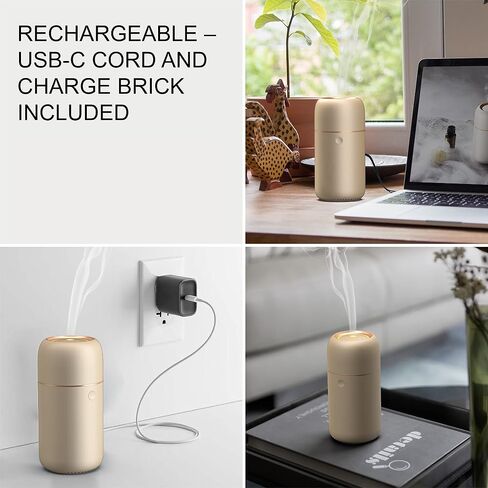 Premium Portable Essential Oil Diffuser (Champagne Gold) | Aluminum Alloy, Humidifier, Aromatherapy, 65ml Capacity, 3 Light Modes, Rechargeable, Battery Powered, Wireless, USB Charge in Saudi Arabia