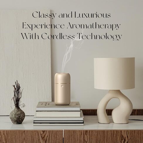 Premium Portable Essential Oil Diffuser (Champagne Gold) | Aluminum Alloy, Humidifier, Aromatherapy, 65ml Capacity, 3 Light Modes, Rechargeable, Battery Powered, Wireless, USB Charge in Saudi Arabia
