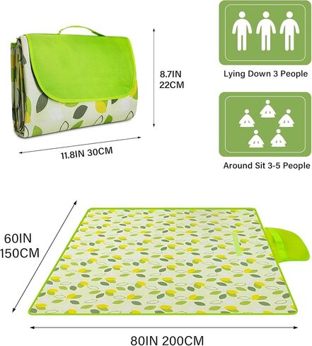 YU FENG بطانيات تخييم قابلة للطي مصنوعة من القماش القطني الأخضر مقاومة للماء ومقاومة للرمل في الهواء الطلق للشاطئ وحقيبة يد خفيفة الوزن بطانية نزهة للربيع والصيف (60 × 80 بوصة) in Kuwait