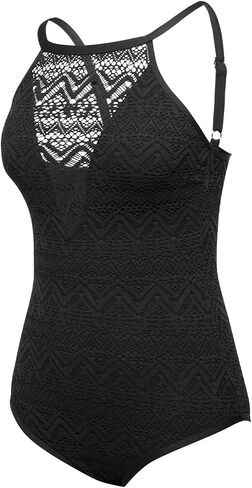 Tempt Me Women High Neck One Piece Swimsuit Lace Hollow Out 1 Piece Bathing Suits Deep V Neck Swimwear in Saudi Arabia