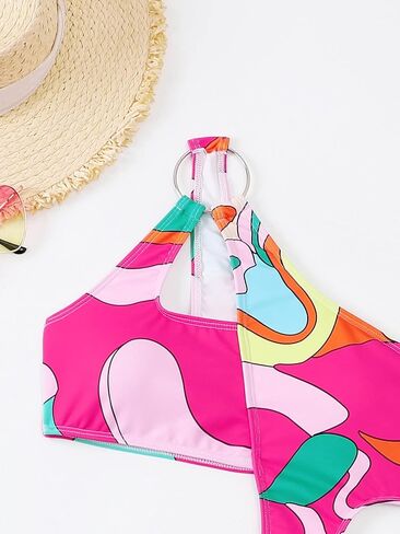 بدلة استحمام نسائية مكونة من قطعتين من MakeMeChic بكتف واحد مقصوص من قطعة واحدة مع مجموعة شورت لتغطية in Saudi Arabia