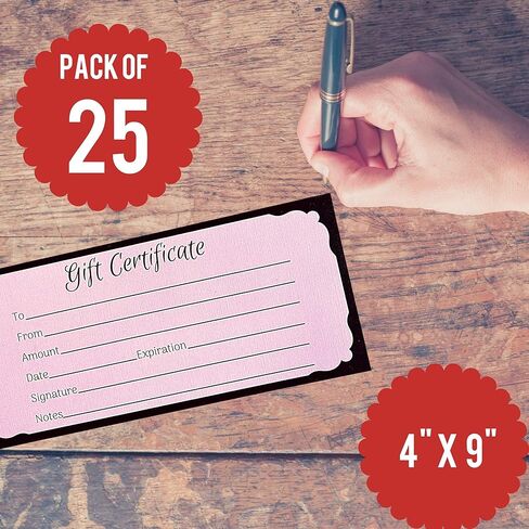 25 شهادة هدية وردية للأعمال مع مظاريف (4 × 9 بوصات) لصالونات التجميل والمنتجعات الصحية والجمال والشعر والمكياج والأظافر والتدليك، وقسائم وهدايا العطلات الرائعة in Kuwait