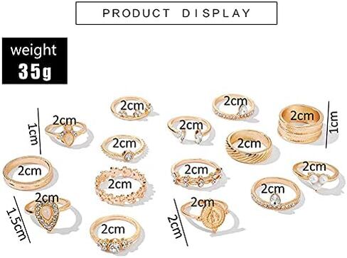 مجموعات خواتم ذهبية قابلة للتكديس للفتيات المراهقات، مجموعة خواتم المفصل البوهيمية لذروة البحر بوصلة فيروزية للنساء والرجال (D-15PCS) in Kuwait