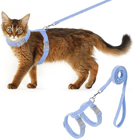 shudyear Cat Harness, Safety Leash Set for outings and Travelling to Prevent Cats from Escaping - Adjustable Kitten Safety Leash, Soft and Comfortable for Small and Medium Sized Cats (Blue, M) in Saudi Arabia