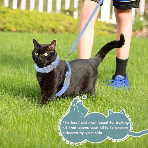 shudyear Cat Harness, Safety Leash Set for outings and Travelling to Prevent Cats from Escaping - Adjustable Kitten Safety Leash, Soft and Comfortable for Small and Medium Sized Cats (Blue, M) in Saudi Arabia