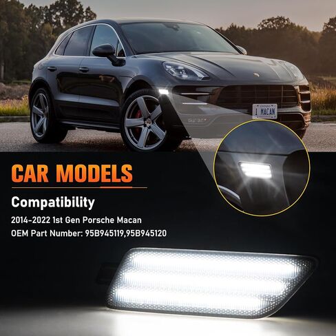 Front Bumper Side Marker Lights Assembly, Amber Full LED Blinker Signal Lamps Kits for 2014-2022 Porsche Ma-can 95B945119 95B945120-Clear lens in Kuwait