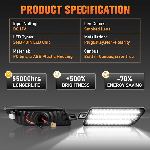 Front Bumper Side Marker Lights Assembly, Amber Full LED Blinker Signal Lamps Kits for 2014-2022 Porsche Ma-can 95B945119 95B945120-Clear lens in Kuwait