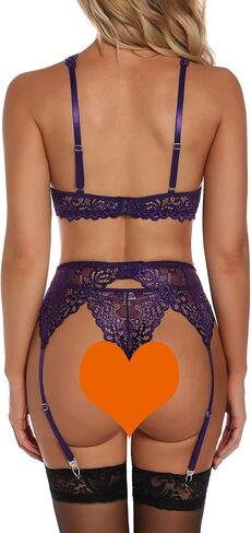 مجموعة ملابس داخلية نسائية مثيرة من Aranmei وحزام رباط غريب وحمالة صدر من الدانتيل مزهرة ولباس داخلي 3 قطع in Kuwait