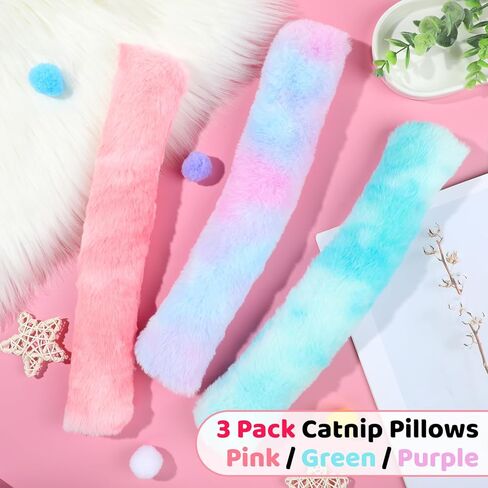 ألعاب النعناع البري للقطط من YASUOA - 3 قطع وسائد ناعمة من القطيفة للقطط ألعاب مضغ للعبة القطط المملوءة بالنعناع البري لإصدار صوت صرير تفاعلي داخل المنزل، لعب ممتع للقطط، وردي أخضر أرجواني متدرج، 34 * 5 سم in Kuwait