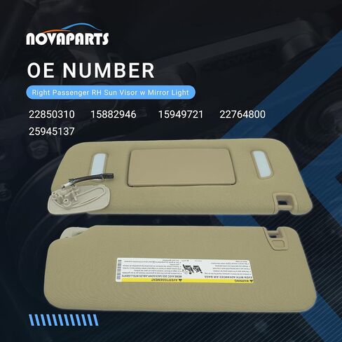 22850306 Sun Visor Left Driver Side Beige w/Mirror for 2007-2013 Chevy Avalanche Silverado Suburban 1500 2500 3500 2007-2014 Cadillac Escalade ESV Chevy Tahoe GMC Yukon in Saudi Arabia