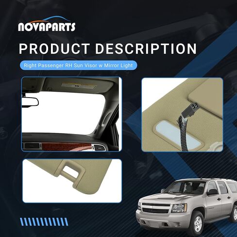 22850306 Sun Visor Left Driver Side Beige w/Mirror for 2007-2013 Chevy Avalanche Silverado Suburban 1500 2500 3500 2007-2014 Cadillac Escalade ESV Chevy Tahoe GMC Yukon in Saudi Arabia