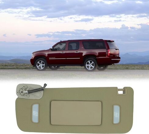 22850306 Sun Visor Left Driver Side Beige w/Mirror for 2007-2013 Chevy Avalanche Silverado Suburban 1500 2500 3500 2007-2014 Cadillac Escalade ESV Chevy Tahoe GMC Yukon in Saudi Arabia