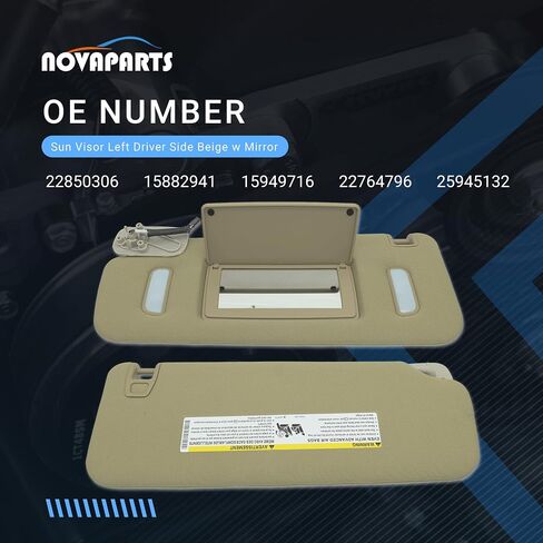22850306 Sun Visor Left Driver Side Beige w/Mirror for 2007-2013 Chevy Avalanche Silverado Suburban 1500 2500 3500 2007-2014 Cadillac Escalade ESV Chevy Tahoe GMC Yukon in Saudi Arabia