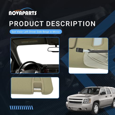 22850306 Sun Visor Left Driver Side Beige w/Mirror for 2007-2013 Chevy Avalanche Silverado Suburban 1500 2500 3500 2007-2014 Cadillac Escalade ESV Chevy Tahoe GMC Yukon in Saudi Arabia