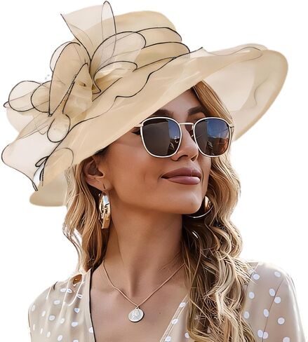 Wooee اللؤلؤ الكنيسة القبعات للنساء الأورجانزا الكنيسة قبعة الفاسناتور قبعة الشمس الزفاف الشاي حفل زفاف الصيف الكشكشة قبعة in Kuwait