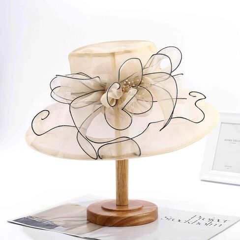 Wooee اللؤلؤ الكنيسة القبعات للنساء الأورجانزا الكنيسة قبعة الفاسناتور قبعة الشمس الزفاف الشاي حفل زفاف الصيف الكشكشة قبعة in Kuwait