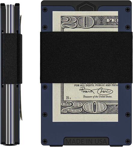Slim Wallets for Men - Metal Card Holder Wallet Made in USA - RFID Blocking Minimalist Wallet - Aluminum Wallet With Cash Strap - Front Pocket Wallet for Men in Saudi Arabia