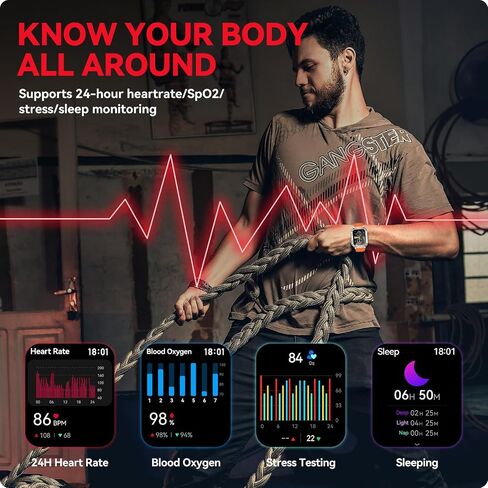 Smart Watch for Men with RGB LED Lights, 1.91" Touchscreen Outdoor Sports Smart Watches with Answer/Make Call, Blood Oxygen, Heart Rate and Sleep Monitor for iPhone and Android Phones in Saudi Arabia