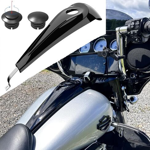 Low-Profile, Smooth, Tank Dash Console & Pop Up, Fuel Gas Cap Fit for 2009-2023, Harley Touring, Street Glide, Road Glide (Vivid Black, Black Gas Gap) in Saudi Arabia