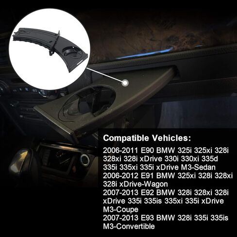 51459173463 Retractable Cup Holder Left Driver Side Compatible with E90 E91 E92 E93 325i 325xi 328i 328xi 330i 330xi 335d 335i 335i3 335xi M3 2006-2013 in Saudi Arabia