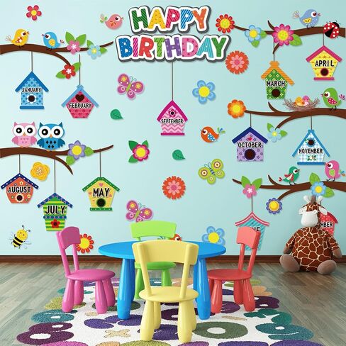 48 Pcs Birthday Classroom Bulletin Board Set Flowers Boho Birds Nest Happy Birthday Bulletin Board Supplies Wall Decorations Bee Tree Branches Month Cutouts for Birthday Calendars Decor in Saudi Arabia