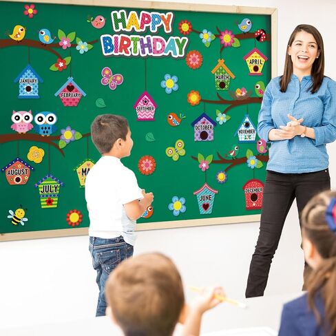 48 Pcs Birthday Classroom Bulletin Board Set Flowers Boho Birds Nest Happy Birthday Bulletin Board Supplies Wall Decorations Bee Tree Branches Month Cutouts for Birthday Calendars Decor in Saudi Arabia