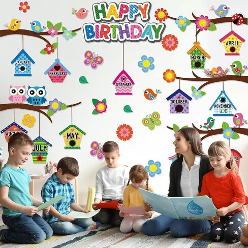 48 Pcs Birthday Classroom Bulletin Board Set Flowers Boho Birds Nest Happy Birthday Bulletin Board Supplies Wall Decorations Bee Tree Branches Month Cutouts for Birthday Calendars Decor in Saudi Arabia