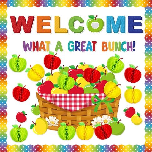 Qilery 87 Pieces Fall Theme Classroom Decorations Motivational Fruit Bulletin Board Set Apples Cutouts Honeycomb Tissue Paper Apples for Thanksgiving Primary Middle School Wall Door Blackboard Decor in Saudi Arabia