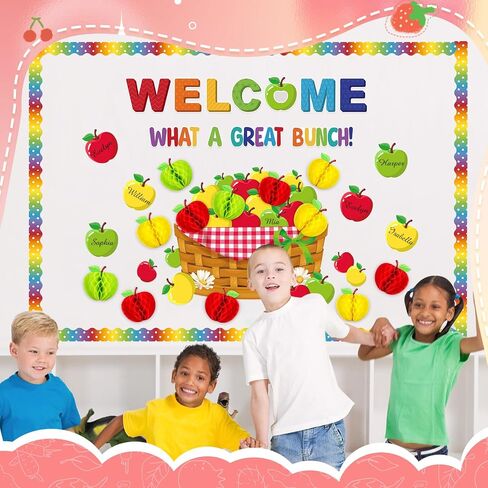 Qilery 87 Pieces Fall Theme Classroom Decorations Motivational Fruit Bulletin Board Set Apples Cutouts Honeycomb Tissue Paper Apples for Thanksgiving Primary Middle School Wall Door Blackboard Decor in Saudi Arabia