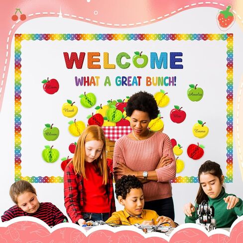 Qilery 87 Pieces Fall Theme Classroom Decorations Motivational Fruit Bulletin Board Set Apples Cutouts Honeycomb Tissue Paper Apples for Thanksgiving Primary Middle School Wall Door Blackboard Decor in Saudi Arabia