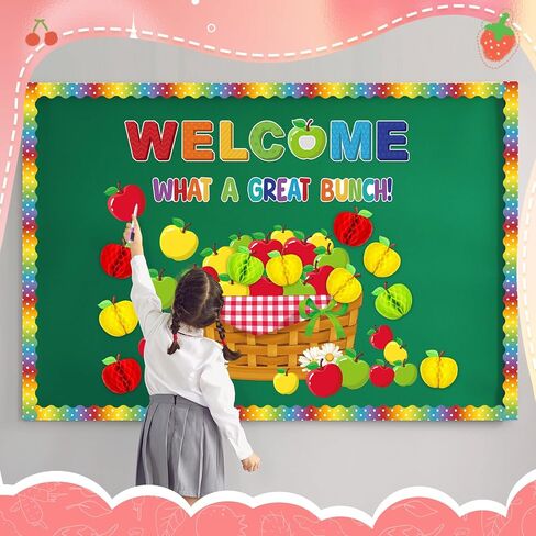 Qilery 87 Pieces Fall Theme Classroom Decorations Motivational Fruit Bulletin Board Set Apples Cutouts Honeycomb Tissue Paper Apples for Thanksgiving Primary Middle School Wall Door Blackboard Decor in Saudi Arabia