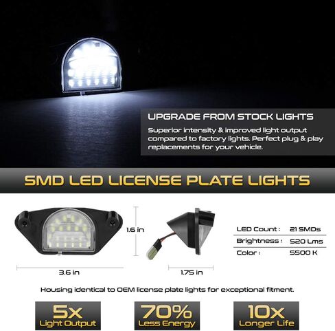 VIPMOTOZ Full LED License Plate Light Tag Lamp Assembly For Chevy Corvette Impala Monte Carlo GMC S15 Sonoma Pontiac Grand Prix Firebird Buick Oldsmobile Models 6000K White 2-Piece Set Replacement in Saudi Arabia