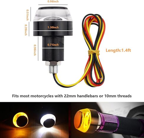 Kewucn 2 PCS Motorcycle Handlebar End LED Lights, Dual Color Turn Signal & Running Lights, 12V Side Marker and Direction Indicator Light, Universal Motorcycles Accessories (White to Blue) in Kuwait