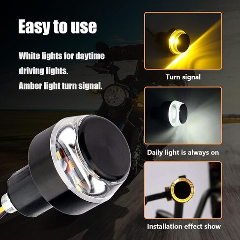 Kewucn 2 PCS Motorcycle Handlebar End LED Lights, Dual Color Turn Signal & Running Lights, 12V Side Marker and Direction Indicator Light, Universal Motorcycles Accessories (White to Blue) in Kuwait