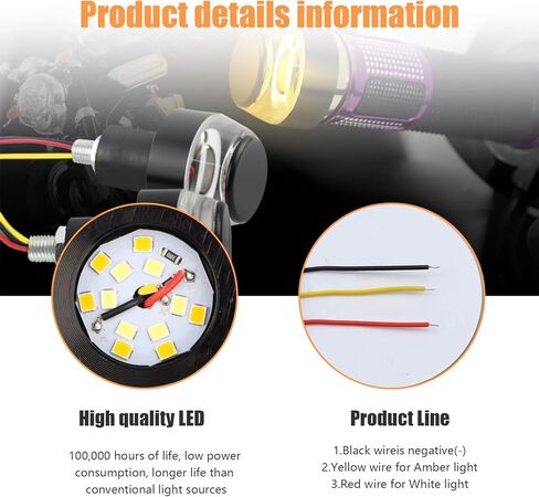 Kewucn 2 PCS Motorcycle Handlebar End LED Lights, Dual Color Turn Signal & Running Lights, 12V Side Marker and Direction Indicator Light, Universal Motorcycles Accessories (White to Blue) in Kuwait