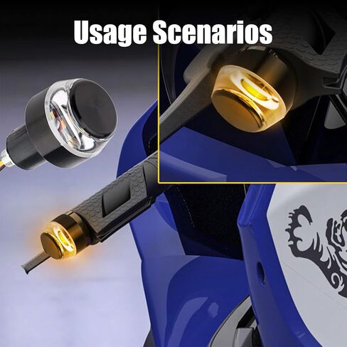 Kewucn 2 PCS Motorcycle Handlebar End LED Lights, Dual Color Turn Signal & Running Lights, 12V Side Marker and Direction Indicator Light, Universal Motorcycles Accessories (White to Blue) in Kuwait