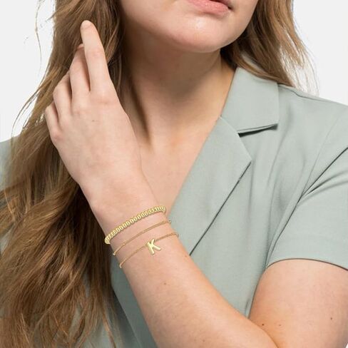 PRETOLE Gold Bracelets for Women,14K Gold Plated Beaded Bracelets Adjustable Stackable Layered Bracelets Waterproof Stretch Gold Chain Bracelet with Letter Pendant Gold Initial Bracelets for Girls in Saudi Arabia