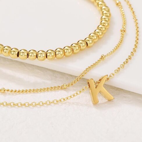 PRETOLE Gold Bracelets for Women,14K Gold Plated Beaded Bracelets Adjustable Stackable Layered Bracelets Waterproof Stretch Gold Chain Bracelet with Letter Pendant Gold Initial Bracelets for Girls in Saudi Arabia
