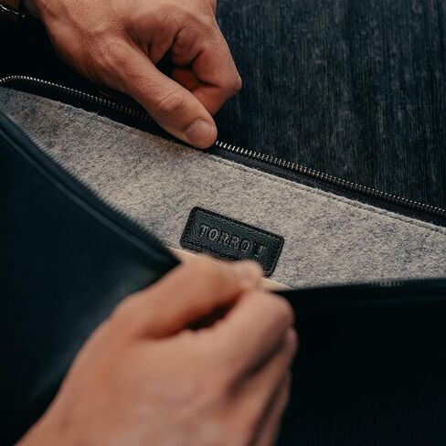 TORRO Laptop Case – Genuine Leather Laptop Sleeve with Zip Closure and Wool Felt Lining Compatible with 13 to 15.6 inch Laptops (Black) in Saudi Arabia