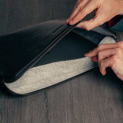 TORRO Laptop Case – Genuine Leather Laptop Sleeve with Zip Closure and Wool Felt Lining Compatible with 13 to 15.6 inch Laptops (Black) in Saudi Arabia