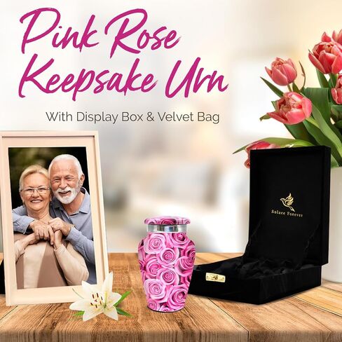 Pink Rose Urn for Ashes for Women - Pink Keepsake Urn - Small Urn for Human Ashes with Box and Bag - Mini Urn Pink - Memorial Cremation Urn - Honor Your Loved One with Funeral Urn for Female & Infant in Saudi Arabia