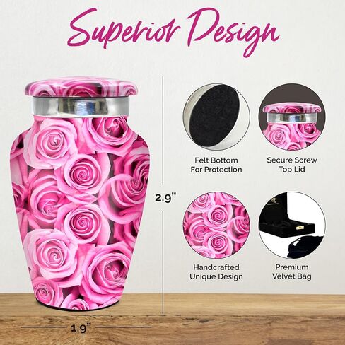 Pink Rose Urn for Ashes for Women - Pink Keepsake Urn - Small Urn for Human Ashes with Box and Bag - Mini Urn Pink - Memorial Cremation Urn - Honor Your Loved One with Funeral Urn for Female & Infant in Saudi Arabia