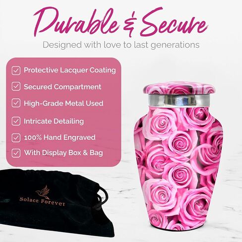 Pink Rose Urn for Ashes for Women - Pink Keepsake Urn - Small Urn for Human Ashes with Box and Bag - Mini Urn Pink - Memorial Cremation Urn - Honor Your Loved One with Funeral Urn for Female & Infant in Saudi Arabia