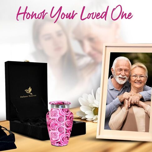 Pink Rose Urn for Ashes for Women - Pink Keepsake Urn - Small Urn for Human Ashes with Box and Bag - Mini Urn Pink - Memorial Cremation Urn - Honor Your Loved One with Funeral Urn for Female & Infant in Saudi Arabia