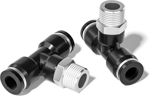TAILONZ PNEUMATIC ذكر فرع تي شيرت 1/4 بوصة أنبوب OD × 1/4 بوصة NPT خيط دفع لتوصيل التركيبات PT-1/4-N2 (عبوة من 10) in Saudi Arabia