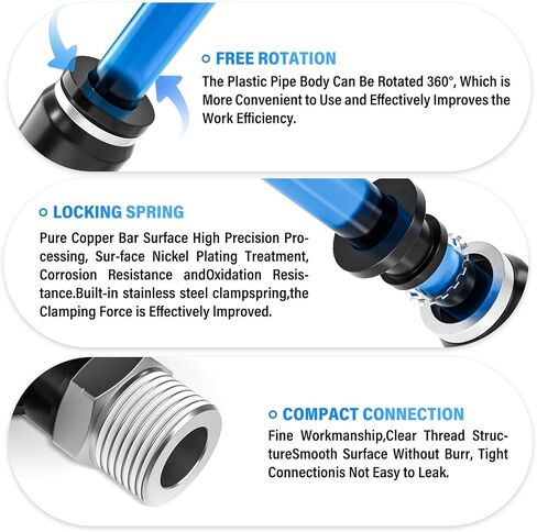 TAILONZ PNEUMATIC ذكر فرع تي شيرت 1/4 بوصة أنبوب OD × 1/4 بوصة NPT خيط دفع لتوصيل التركيبات PT-1/4-N2 (عبوة من 10) in Saudi Arabia