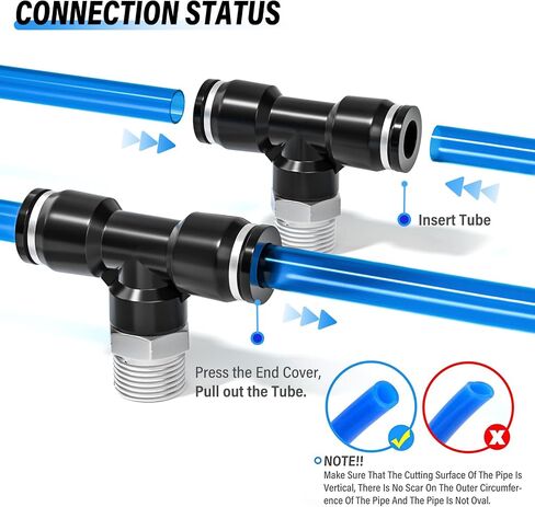 TAILONZ PNEUMATIC ذكر فرع تي شيرت 1/4 بوصة أنبوب OD × 1/4 بوصة NPT خيط دفع لتوصيل التركيبات PT-1/4-N2 (عبوة من 10) in Saudi Arabia