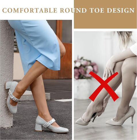 WSKEISP Mary Jane Dress Shoes for Women Closed Round Toe Chunky Low Heels Dressy Slip On Wedding Work Pumps Shoes in Saudi Arabia
