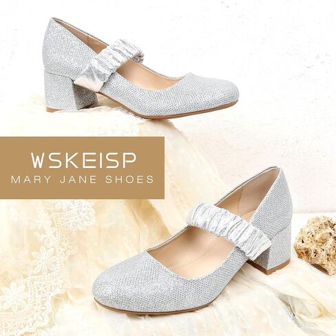 WSKEISP Mary Jane Dress Shoes for Women Closed Round Toe Chunky Low Heels Dressy Slip On Wedding Work Pumps Shoes in Saudi Arabia
